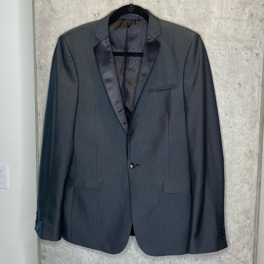 ASOS DESIGN skinny fit suit with black satin lapel